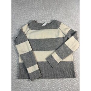 White + Warren Cashmere Sweater Womens M Gray Cream Striped Crewneck Raglan Knit